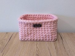 Háčkovaný košík čtvercový 15x15 cm, bavlna, barva světle růžová