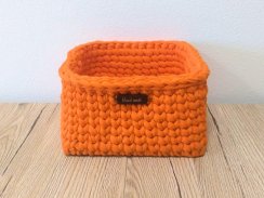 Háčkovaný košík čtvercový 15x15 cm, bavlna, barva oranžová