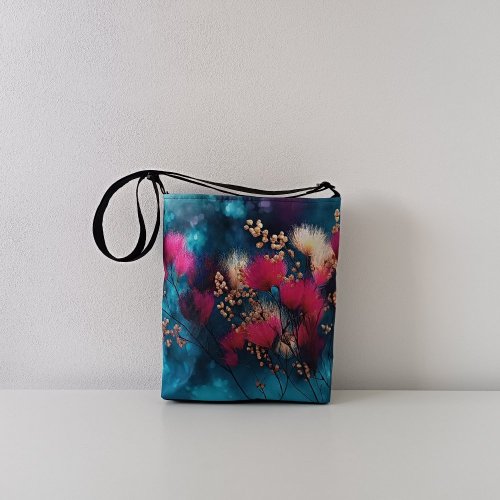 Crossbody kabelka - Barevné květy se zlatými lístečky